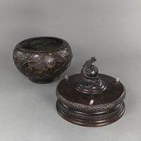 <b>A BRONZE DRAGON AND PHOENIX CACHEPOT AND AN ADDITIONAL BRONZE COVER SURMOUNTED WITH A HANDLE IN SHAPE OF A DRAGON AND A TAMA</b>