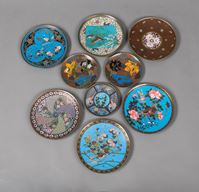 <b>A GROUP OF NINE CLOISONNÉ FLOWERS AND BIRDS PLATES</b>