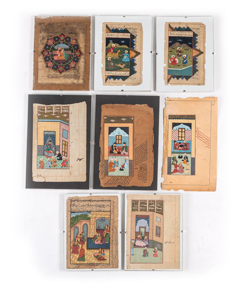 <b>EIGHT MINIATURE PAINTINGS / BOOKS PAGES</b>