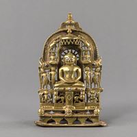 <b>AN ENGRAVED SILVER- AND COPPER  INLAID BRONZE SHRINE OF JAIN TIRTHANKARA</b>