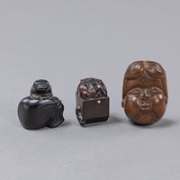 <b>A GROUP OF FIVE WOOD/CORAL NETSUKE</b>