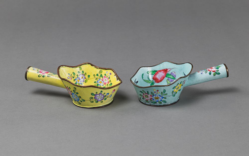 <b>TWO CANTON-ENAMEL BUTTERFLY AND BIRD IRONS</b>
