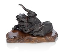 <b>A FINE AND RARE ELEPHANT  BRONZE GROUP</b>