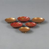 <b>TWO THREE-PART SETS OF GOLD AND RED LACQUER SAKE BOWLS</b>