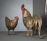 <b>A MIXED-METAL COCKEREL AND BRONZE HEN</b>