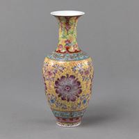 <b>SMALL POLYCHROME PAINTED VASE WITH LOTUS DECORATION</b>
