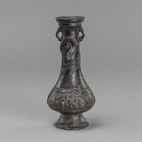 <b>A HANDLED FIGURES AND CHILONG RELIEF BRONZE VASE</b>