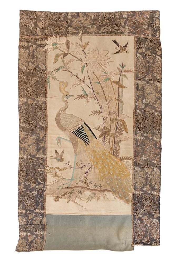<b>A PEACOCK SILK EMBROIDERY</b>