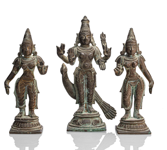 <b>Bronzegruppe des Kartikeya mit Rukmini und Sri Devi</b>