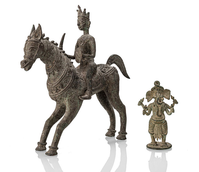 <b>Bronze eines Reiters auf Pferd und Bronze des vierarnige Ganesha</b>