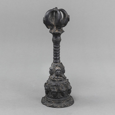 <b>A BRONZE PRIEST HAND-BELL WITH A FOUR-PRONG  HALF-VAJRA</b>