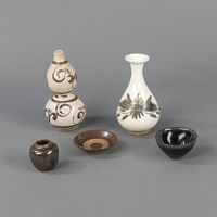 <b>TWO CIZHOU-TYPE VASES, A HARE'S FUR TEA BOWL, A JARLET, AND A SAUCER</b>