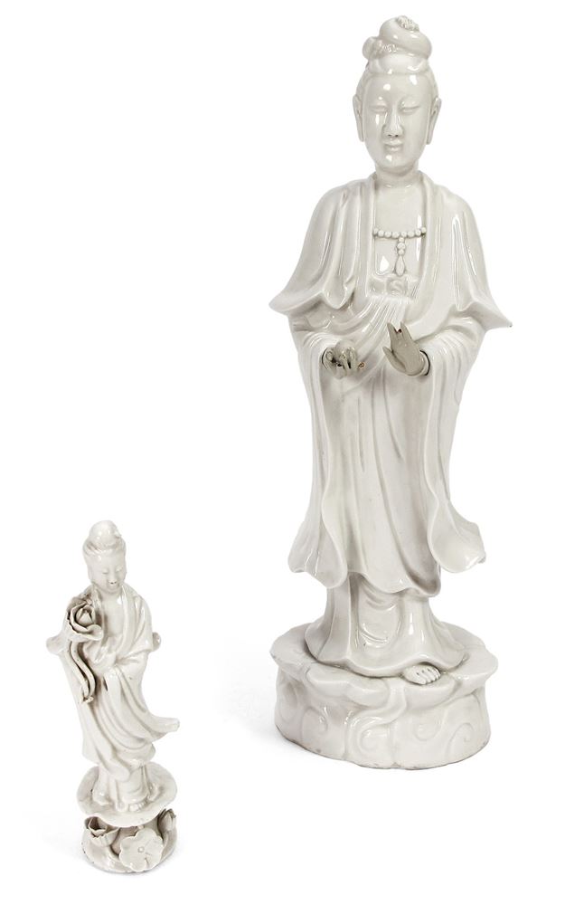 <b>TWO DEHUA STANDING GUANYIN</b>