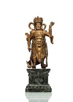 <b>A GILT-BRONZE FIGURE OF VIRUPAKSHA MOUNTED ON A STONE PLINTH</b>