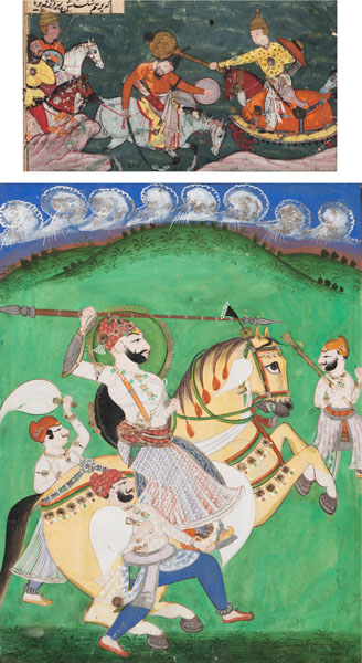 <b>TWO POLYCHROME PAINTED MINIATURES WITH FIGURAL SCENES OF BATTLE AND HUNT</b>