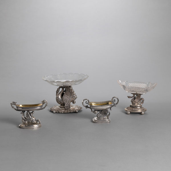 <b>TWO SALT CELLARS AND TWO FOOTED GLASS BOWLS</b>