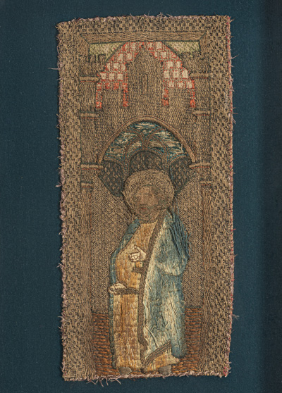 <b>A SILK AND METAL THREAD EMBROIDERED AND APPLIQUE WORK FRAGMENT OF AN ORPHREY</b>