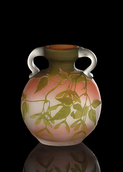 <b>A GALLE CAMEO GLASS VASE WITH HANDLES 