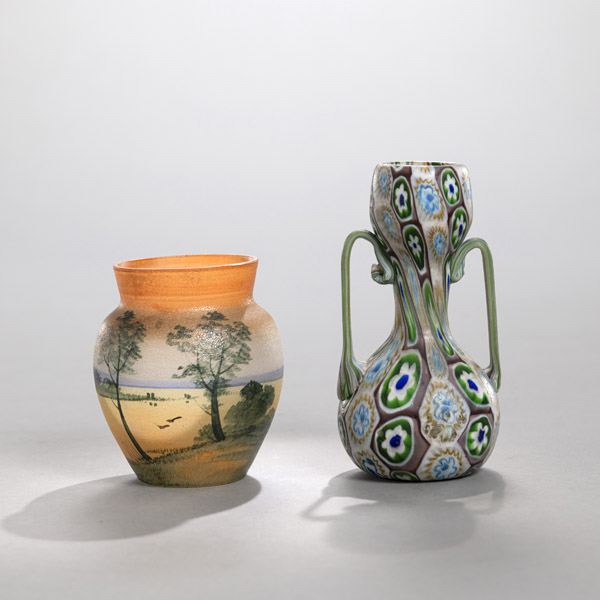 <b>TWO SMALL GLASS VASES</b>