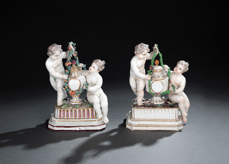 <b>TWO GROUPS OF PUTTI WITH VASES AND GARLANDS</b>
