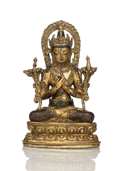 <b>Partiell feuervergoldete Bronze des Vajradhara</b>