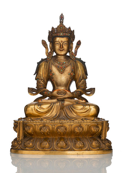 <b>A VERY FINE GILT-BRONZE FIGURE OF AMITAYUS</b>