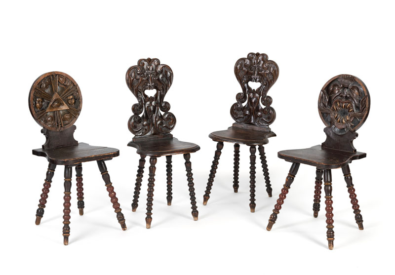 <b>FOUR PARTIAL PAINTED CARVED WOOD CHAIRS</b>