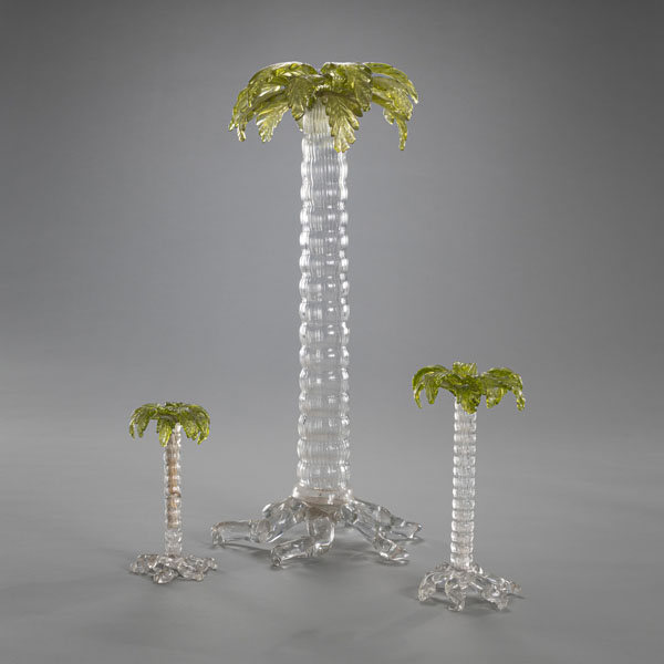 <b>THREE DECORATIVE GLASS PALM TREES</b>