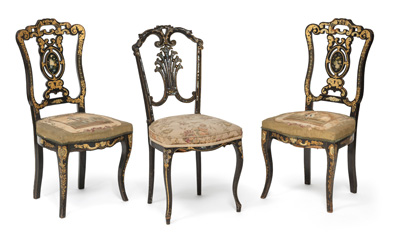 <b>THREE POLYCHROME PAINTED CHAIRS</b>