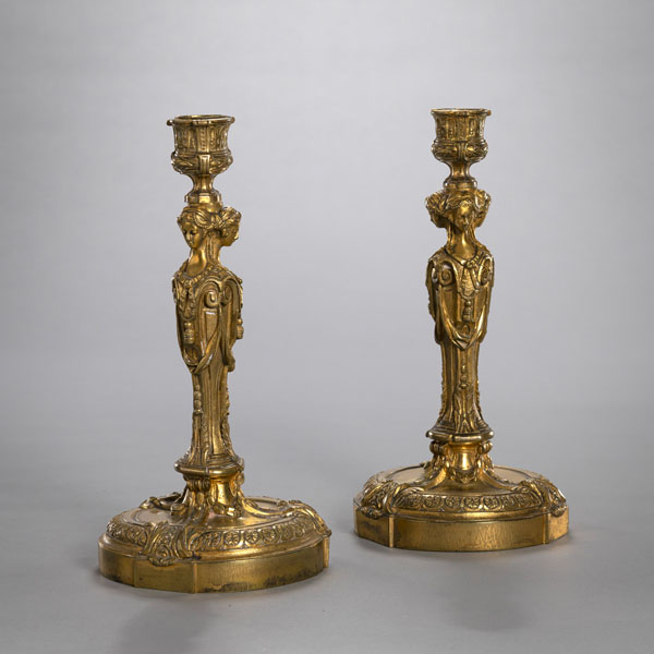 <b>A PAIR OF LOUIS-XVI-STYLE BRONZE CANDLESTICKS</b>