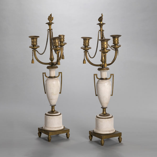 <b>A PAIR OF BRONZE  MOUNTED ALABASTRE CADELABRA</b>