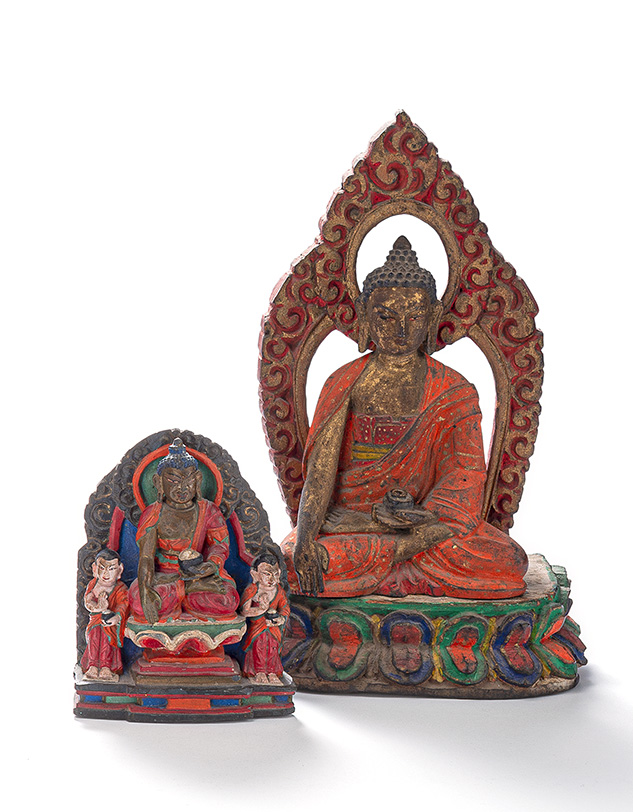 <b>Skulptur des historischen Buddha Shakyamuni; Buddha Shakyamuni mit seinen Beiden Schülern und Buddha</b>