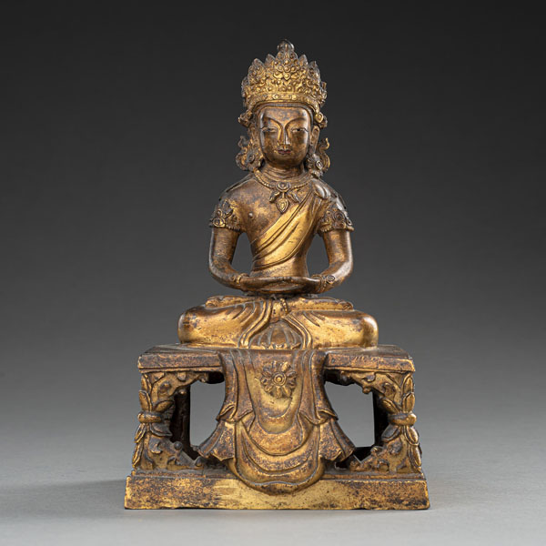 <b>A GILT-BRONZE FIGURE OF AMITAYUS SEATED ON A THRONE</b>