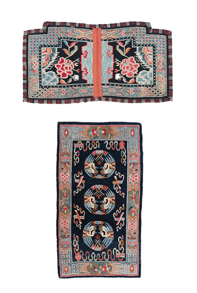 <b>A TIBETAN RUG AND A TIBETAN SADDLE COVER WITH PHOENIX AND LOTOS PATTERNS</b>