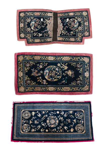 <b>TWO CHINESE CARPETS FOR THE TIBETAN MARKET AND A TIBETAN SADDLE COVER</b>