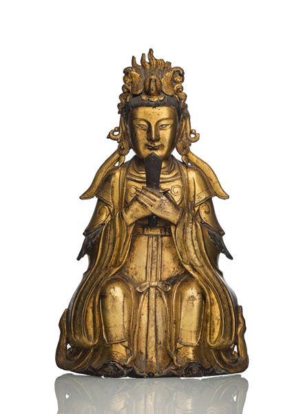 <b>A GILT-BRONZE FIGURE OF THE DAOIST ‘GODDESS OF THE MORNING CLOUDS’, BIXIA YUANJUN</b>