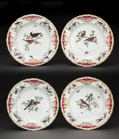 <b>FOUR KPM BERLIN ORNITOLOGICAL PATTERN PLATES FROM THE SERVICE FOR GRAF ROTHENBURG</b>