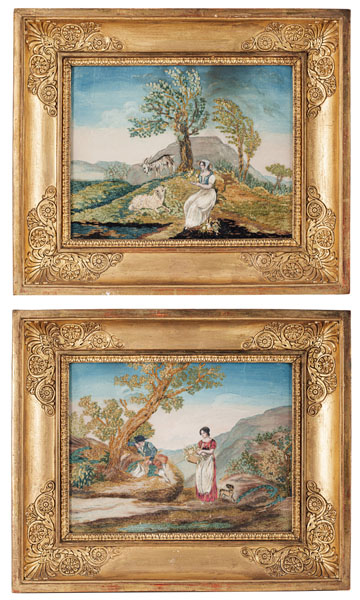 <b>A PAIR OF EMBROIDERIES WITH RURAL SCENES</b>