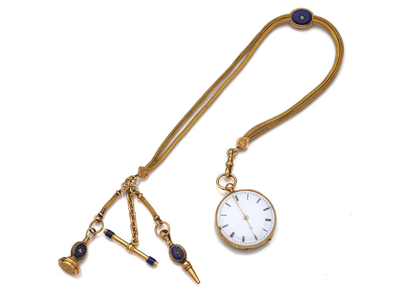 <b>A FRENCH PENDANT WATCH WITH GOLD-CHATELAINE</b>