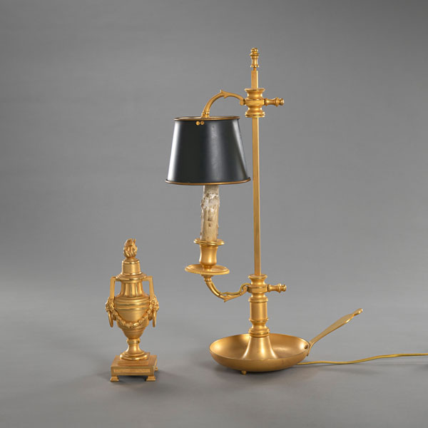 <b>A GILTBRONZE TABLE LAMP AND A LOUIS XVI STYLE VASE/CANDLESTICK</b>