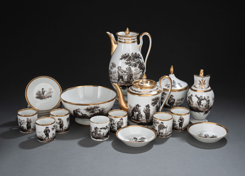 <b>A SEPIA PAINTED AND GILT  NEOCLASSICAL COFFEE AND TEA SERVICE</b>