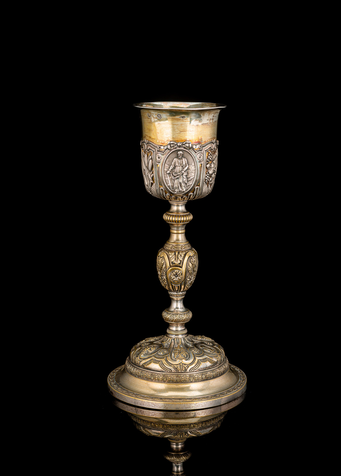 <b>A FRENCH PARCIAL GILT SILVER AND METAL CHALICE</b>
