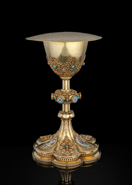 <b>A FRENCH SILVERGILT AND ENAMELLED CHALICE WITH PANTEN</b>