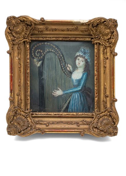 <b>A MINIATURE PORTRAIT OF A YOUNG LADY PLAYING THE HARP</b>