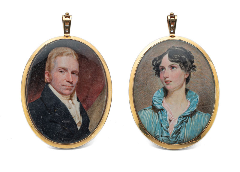 <b>A PAIR OF MINIATURE PORTRAITS OF A LADY AND A GENTLEMAN</b>