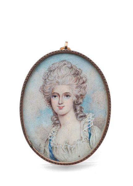 <b>A PORTRAIT MINIATURE OF A YOUNG LADY WITH POWDERED HAIR</b>