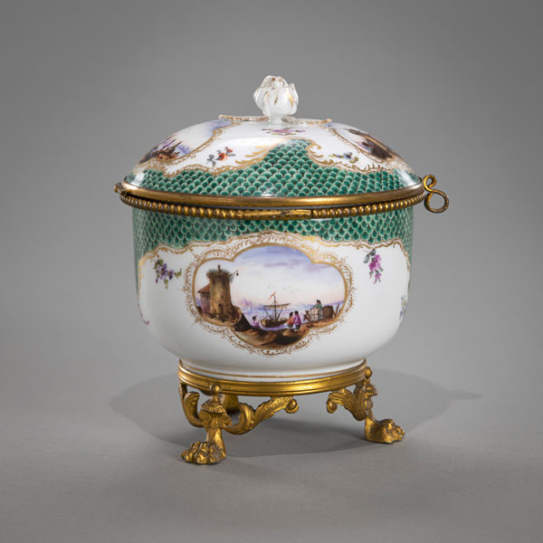 <b>A MEISSEN BRASS MOUNTED SUGAR BOWL AND COVER</b>