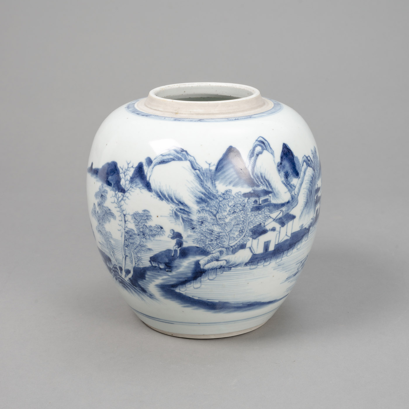 <b>A BLUE AND WHITE LANDSCAPE PORCELAIN GINGER JAR</b>