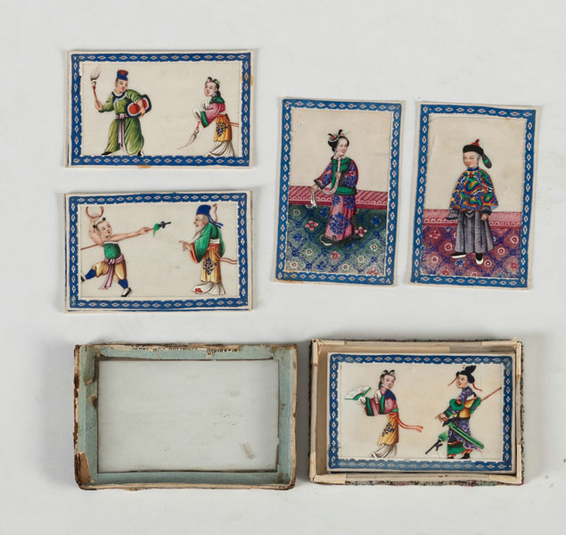 <b>Elf Miniaturmalereien auf Pith-Papier mit Darstellungen von Mandschuren und Thearterszenen</b>