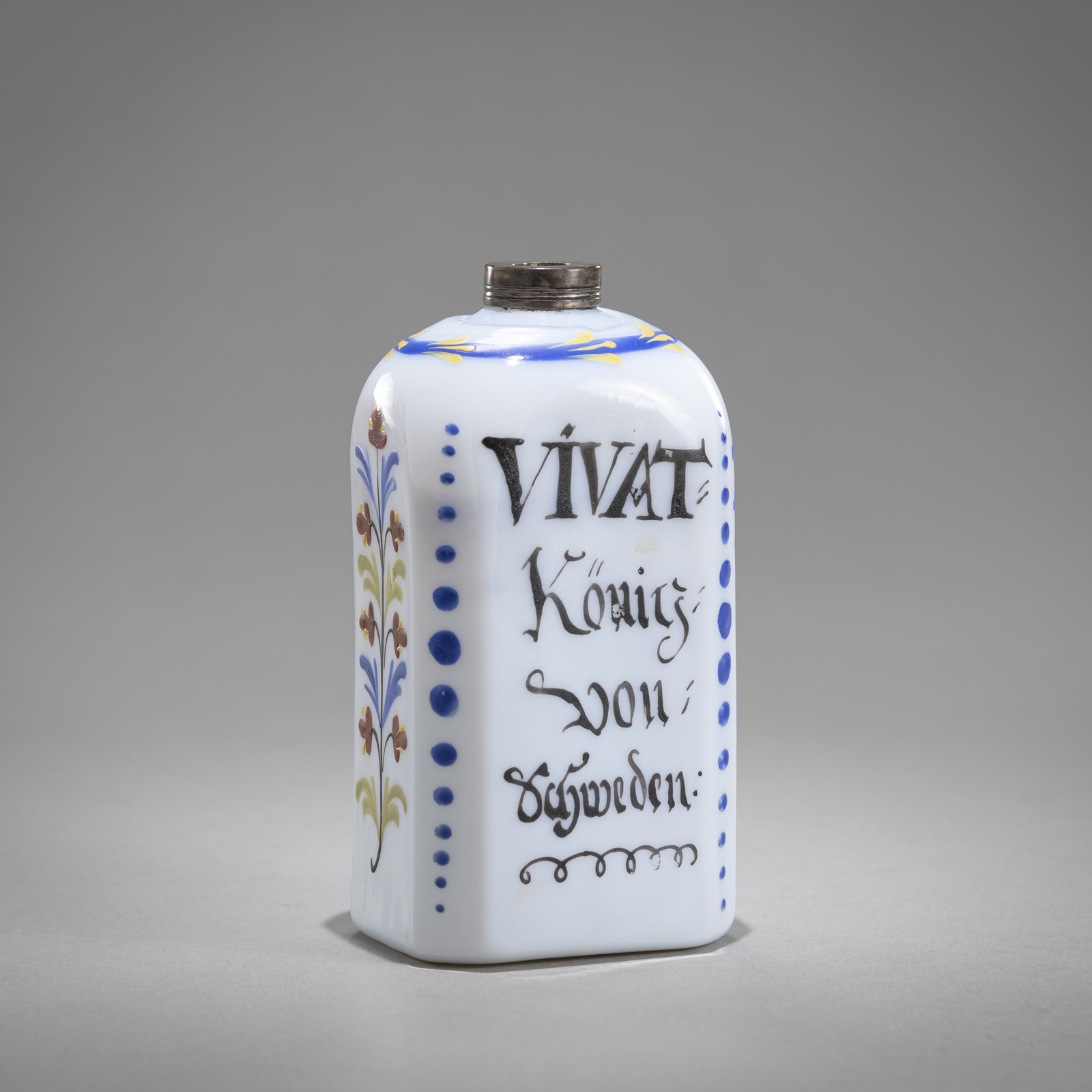 <b>ENAMEL PAINTED MILK GLASS BOTTLE WITH 